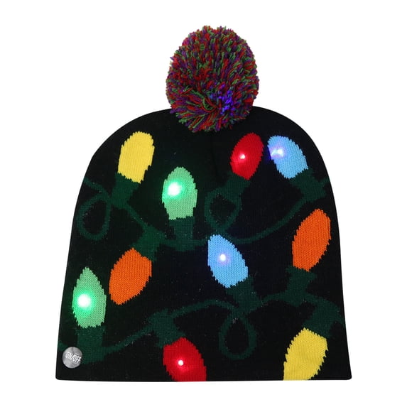 Christmas Hat Light Up Christmas Knitted Beanie Hat, Cute Cartoon Design Xmas Knit Cap with 6 Colorful LED Lights