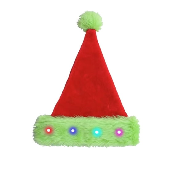 Christmas Hat with Lights – Flock Fabric Santa Hat with Colorful LED String – Holiday Party Decoration, Soft, Warm, Light-Up Christmas Hat for Winter Fun, M