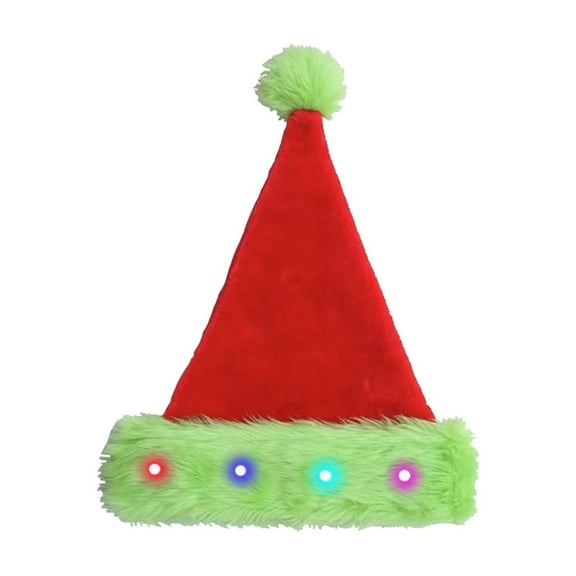 Christmas Hat with Lights – Flock Fabric Santa Hat with Colorful LED String – Holiday Party Decoration, Soft, Warm, Light-Up Christmas Hat for Winter Fun, S