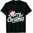 thumbnail image 1 of Christmas Hat Merry Reindeer Print Holiday Party Wear Black Graphic T-Shirt for Men and Women, 1 of 4