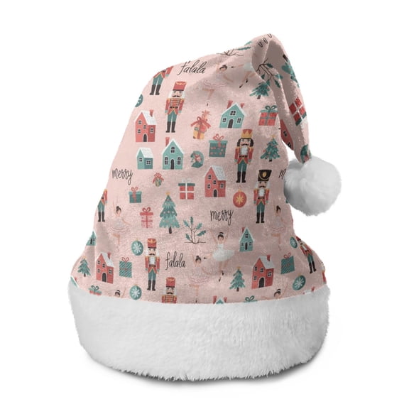 Christmas Hat,Pink Christmas Nutcracker Pattern Santa Hats Xmas Hat Christmas Party Decorations Party HHats for Adults,15 X 11.6 Inches