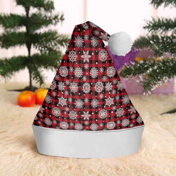 Christmas Hat,Red and Black Christmas Snowflake Pattern Santa Hats Xmas Hat Christmas Party Decorations Party HHats for Adults,15 X 11.6 Inches