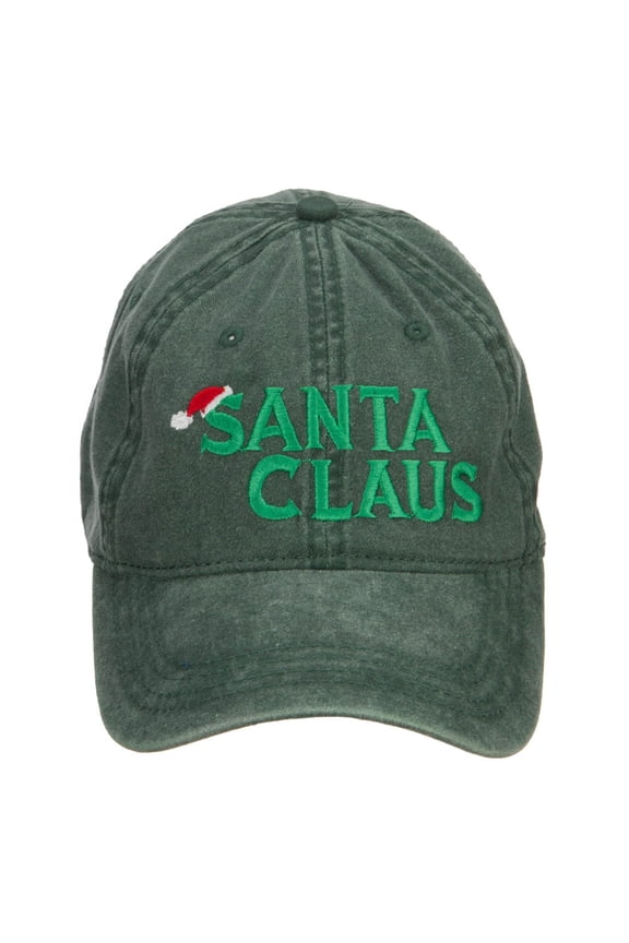 Christmas Hat Santa Claus Embroidered Washed Cap - Dk Green OSFM