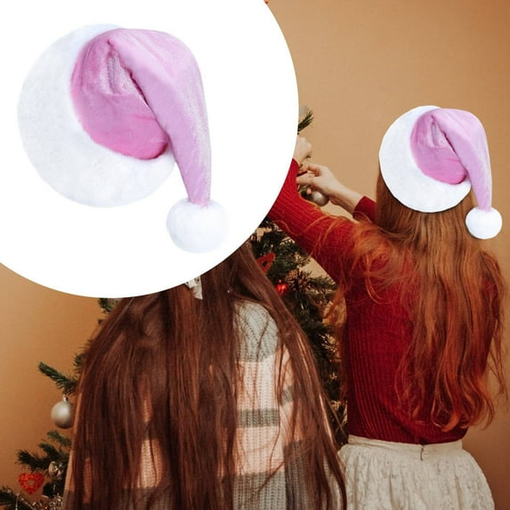 Christmas Hat,Santa Hat,Santa Hat Holiday for Adults Unisex,Velvet Comfort Extra Thicken Fur Xmas Hat for New Year Festive Party,Pink
