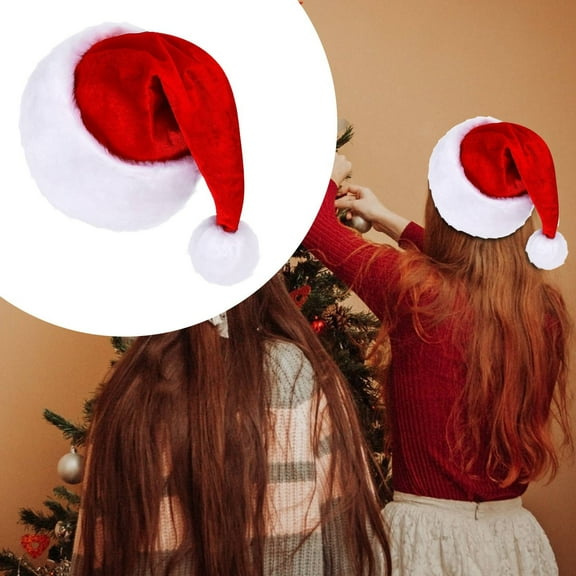 Christmas Hat,Santa Hat,Santa Hat Holiday for Adults Unisex,Velvet Comfort Extra Thicken Fur Xmas Hat for New Year Festive Party,Red