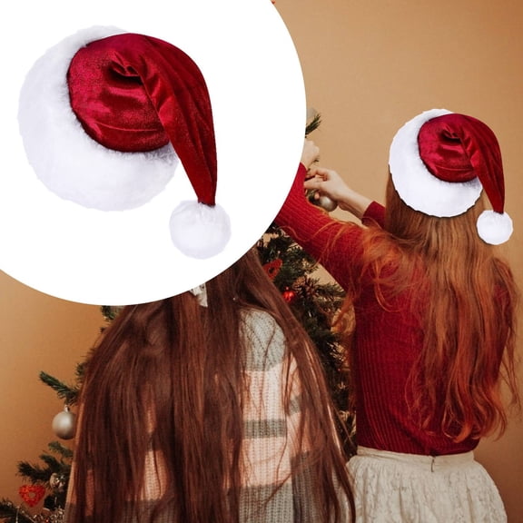 Christmas Hat,Santa Hat,Santa Hat Holiday for Adults Unisex,Velvet Comfort Extra Thicken Fur Xmas Hat for New Year Festive Party,Wine Red