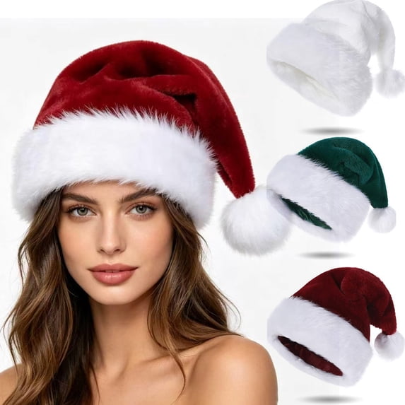 Christmas Hat, Santa Hat, Xmas Holiday Hat for Adults, Soft Plush Santa Hat for Xmas Party Headwear