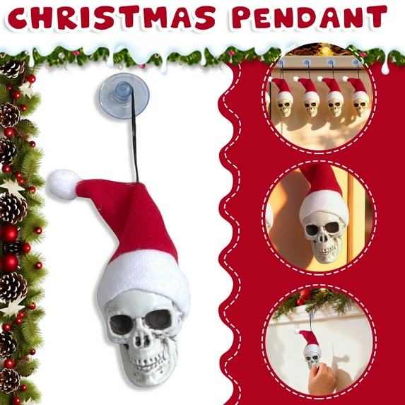 Christmas Hat Skull Ornament, Edgy Holiday Decoration for Christmas Tree Decorations, Christmas Decorations Indoor, Alternative Theme Party Decor