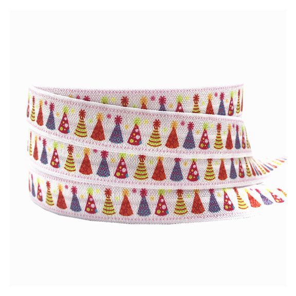 Christmas Hat Snowman Candy Cane Printed Fold Over Elastic Ribbon Hair Tie Craft DIY Party Gift Wrapping Decoration Accessory 10Yards 16mm