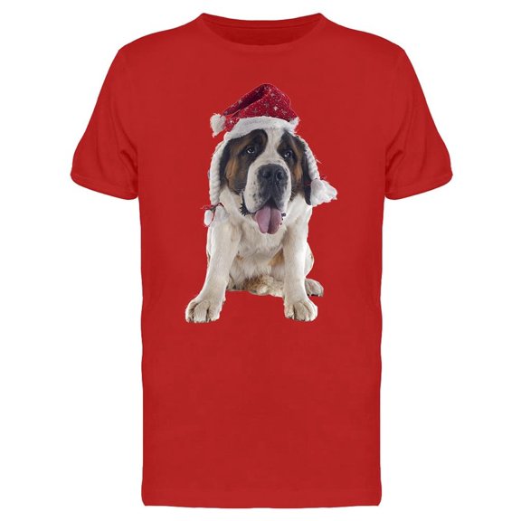 Christmas Hat St. Bernard Dog T-Shirt Men -Image by Shutterstock, Male Small
