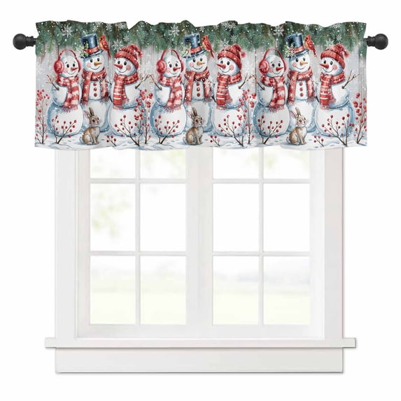 Christmas Hat Valances For Windows Scarf Snowman Rabbit Pine Leaf Snow Wood Grain Rod Pocket Curtain Valance Window Treatment Short Curtains Kitchen Livi
