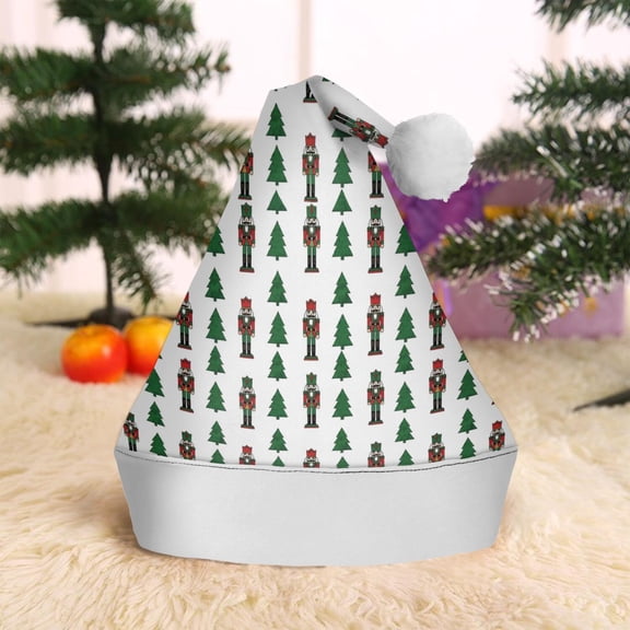 Christmas Hat,White Christmas Nutcracker Pattern Santa Hats Xmas Hat Christmas Party Decorations Party HHats for Adults,15 X 11.6 Inches
