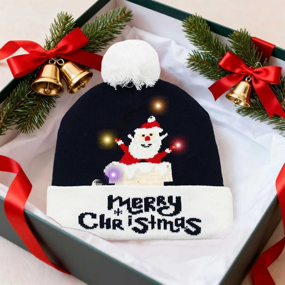 Christmas Hat Xmas LED Light Up Beanie Knit Hats Winter Snow Cap Christmas Party Favors for Adults and Kids