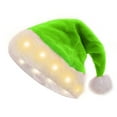 thumbnail image 1 of Christmas Hat for Women and Men Plush Holiday Party Supplies Classic Santa Hat with Lights Green, 1 of 3