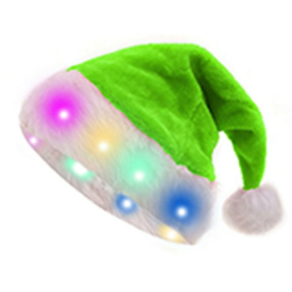 Christmas Hat for Women and Men Plush Holiday Party Supplies Classic Santa Hat with Lights Mint Green