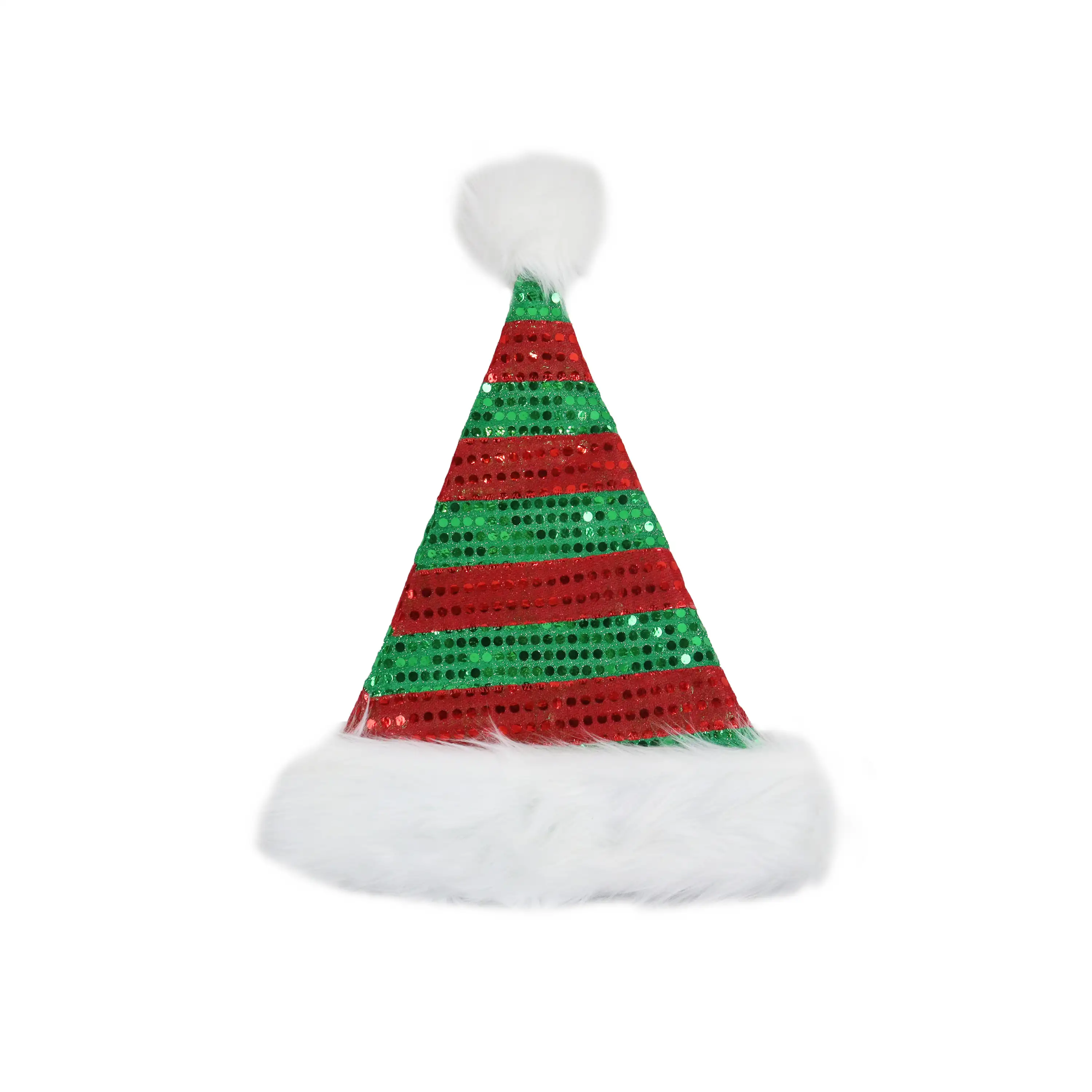 Christmas Hat with Red Green Sequins Stripes 12 in x 17 in by Holiday Time