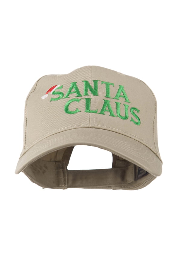 Christmas Hat with Santa Claus Embroidered Cap - Khaki OSFM
