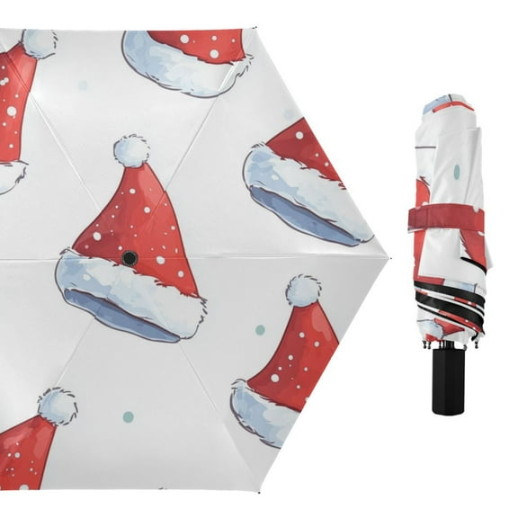 Christmas Hats Cartoon All Weather Umbrella Triple Folding Parasol 6 Ribs UV Protection Portable