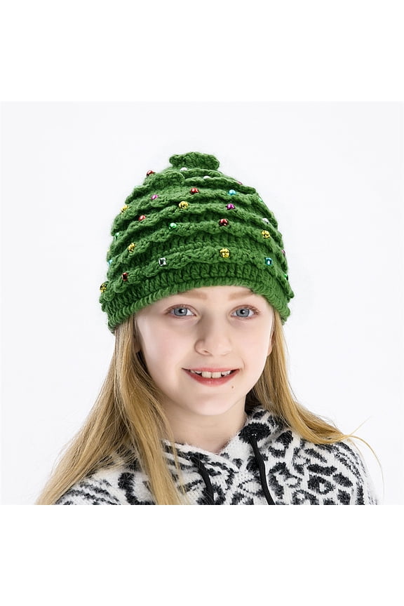 Christmas Hats Kids Christmas Tree Hat Toddler Green Unisex Beanie Santa Hat Crochet Pom Pom Ball Thick Chunky Handmade Warm Winter Knit Capt
