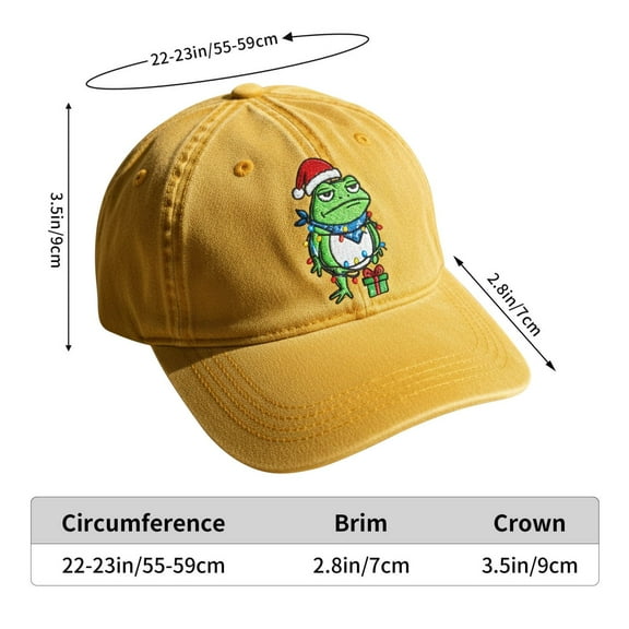 Christmas Hats for Men Women, Adjustable Embroidered Christmas Baseball Cap, Frog with Santa Hat Pattern (Yellow)