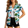 thumbnail image 1 of Christmas Hawaiian Shirts Women Funny Santa Claus Graphic Button Down Shirts Ugly Xmas Holiday Casual Button Up Tops,Blue XXL, 1 of 4