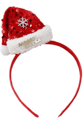 Christmas Headband Red Hat Hair Hoop with Sequins Snowflakes Cute Santa Hat Hair Accessories for Women Holiday Party Supplies