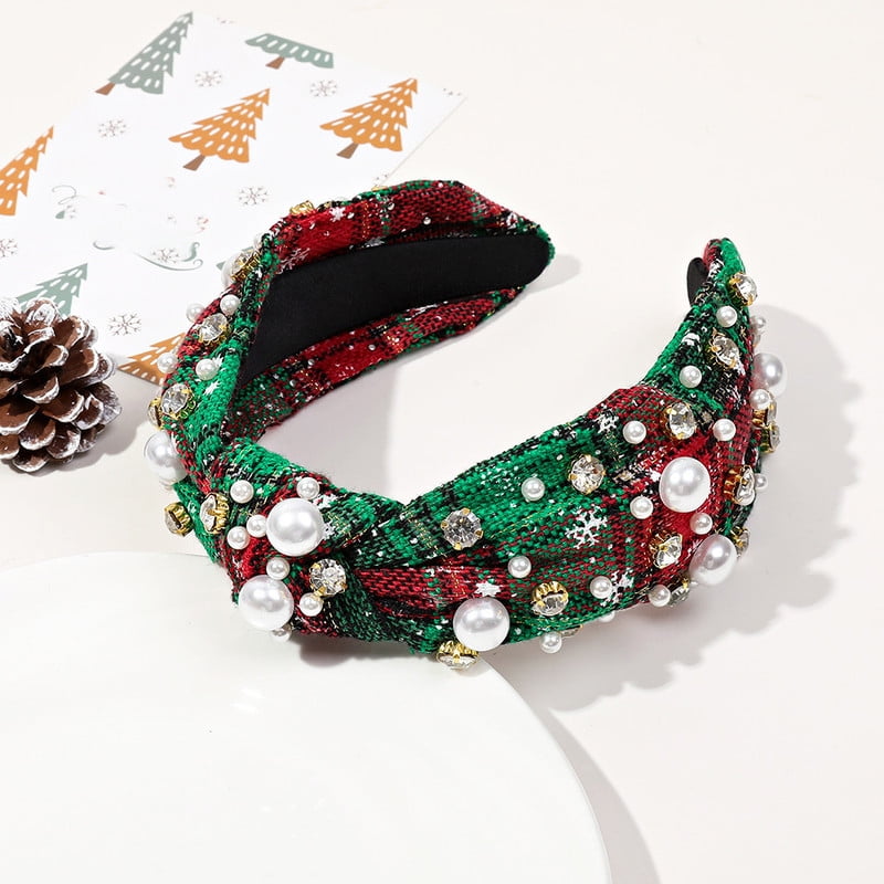 Christmas Headband for Women Knotted Crystal Beaded Jeweled Hairband
