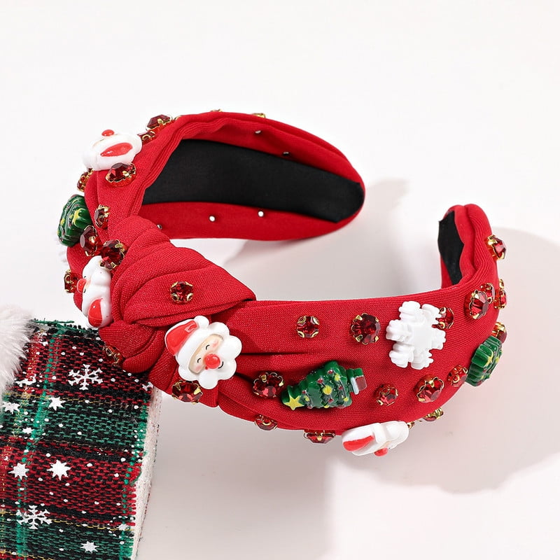 Christmas Headband for Women Knotted Crystal Beaded Jeweled Hairband