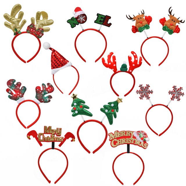 Christmas Headbands, 10 Pack Reindeer Antler Xmas Tree Head Hat Toppers for Christmas Holiday