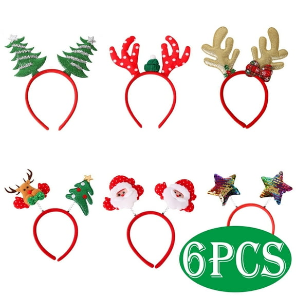 Christmas Headbands Party Hats Christmas Headwear Cute Christmas Ears Headpiece for Women to Fit All Sizes Christmas Party Favors 6-Pack A