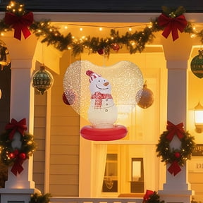 Christmas Heart Balloon Decoration with Color LED Light, With fixed base, Thickened Material Ideal for in/Outdoor Christmas Celebrations, Yard, Pool, Birthday (Snowman)