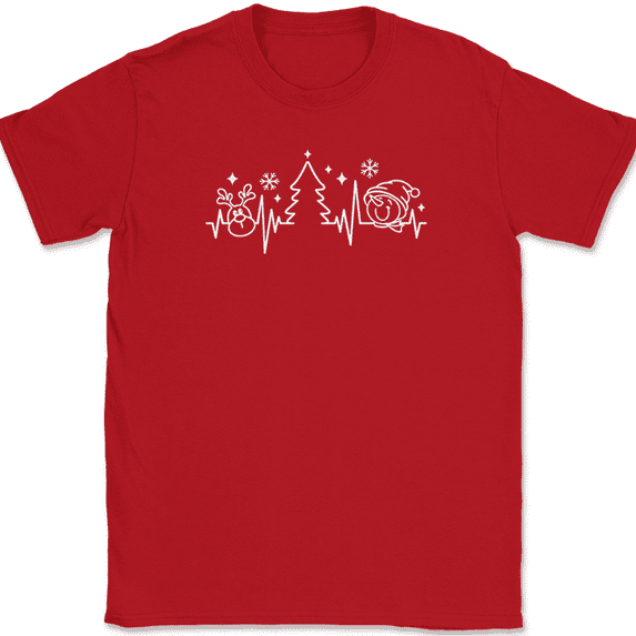 Christmas Heart Beat T-Shirt Funny Beautiful Holiday Xmas Santa Elves Tee - Red, 4XL