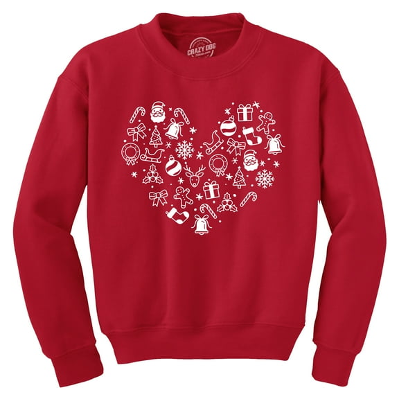 Christmas Heart Crewneck Sweatshirt Funny Cute Holiday Graphic Novelty Longsleeve Sweater