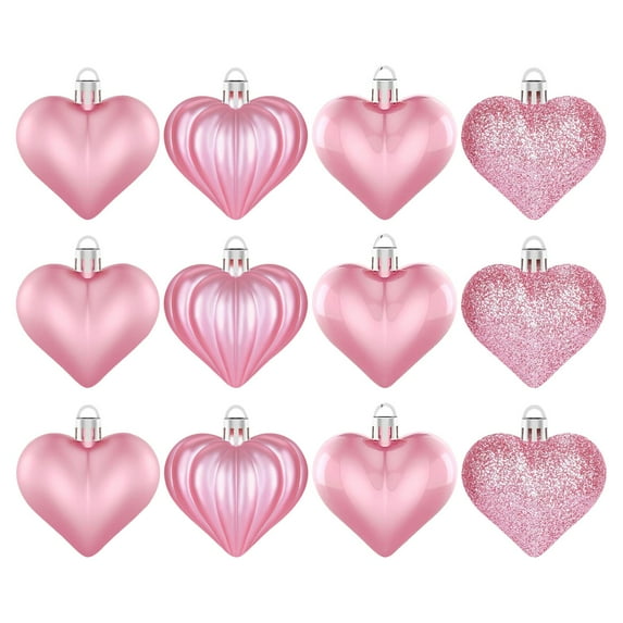 Christmas Heart Ornaments, Ongmies 12Pcs Heart Ornaments - Multi-Finish Heart Baubles for Christmas Tree and Valentine's Day Decor, Christmas Decorations Indoor