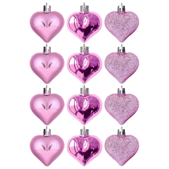 Christmas Heart Ornaments, Ongmies 12Pcs Heart Ornaments - Multi-Finish Heart Baubles for Christmas Tree and Valentine's Day Decor, Christmas Decorations Indoor
