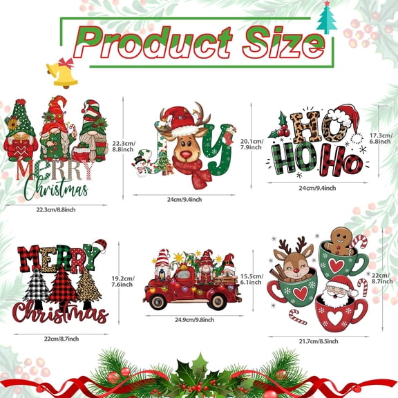 Christmas Heat Transfer Vinyl 6 Pack Red Green T Shirt Decals for DIY Clothes Pillow Covers