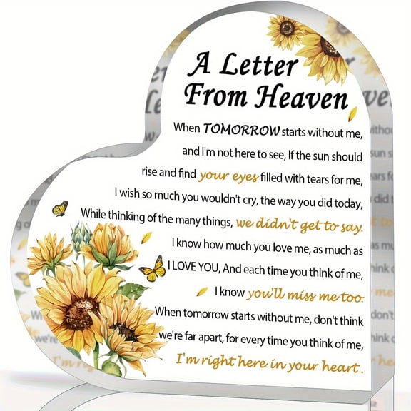 Christmas Heaven Acrylic Heart-Shaped Desktop Decor Sunflower Memorial Gift for Loss of Friends Sympathy Bereavement Gift In Memory Of Gift Remembrance Gifts Birthday day Father's Day