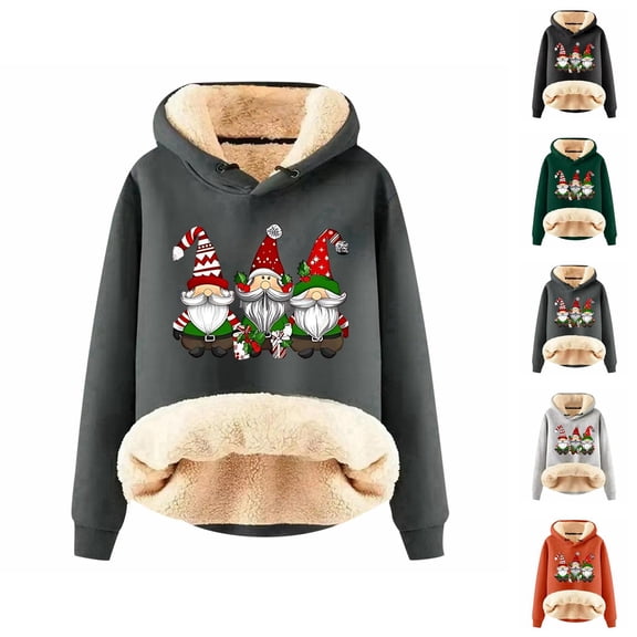 Christmas Heavyweight Hoodies for Women 2025 Long Sleeve Gnomes Graphic Hooded Sweatshirt Pullover Tops