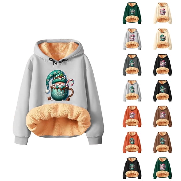 Christmas Heavyweight Hoodies for Women 2025 Long Sleeve Thick Graphic Pullover Hooded Sweatshirt Tops