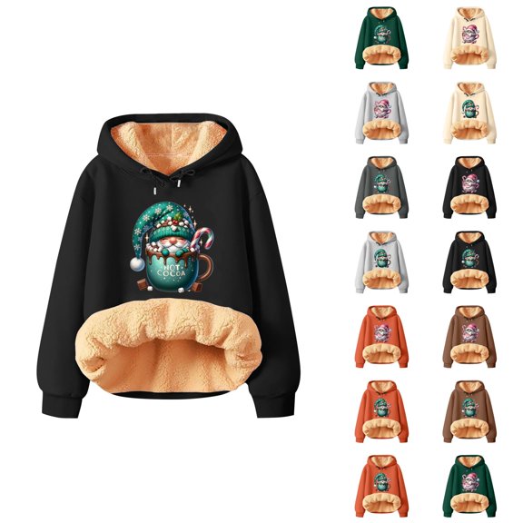 Christmas Heavyweight Hoodies for Women 2025 Long Sleeve Thick Graphic Pullover Hooded Sweatshirt Tops