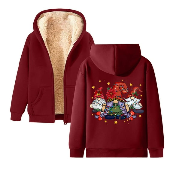 Christmas Heavyweight Zip Up Hoodies for Women Long Sleeve Gnomes Graphic Hooded Sweatshirt with Pockets Jacket Coat