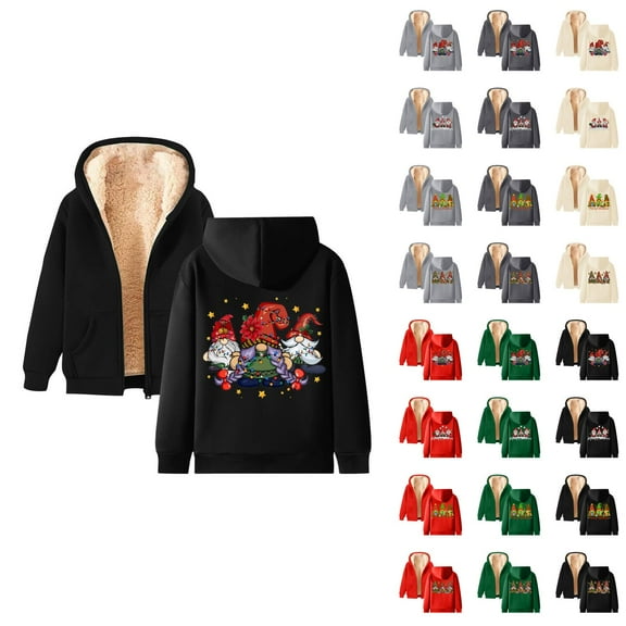 Christmas Heavyweight Zip Up Hoodies for Women Long Sleeve Gnomes Graphic Hooded Sweatshirt with Pockets Jacket Coat