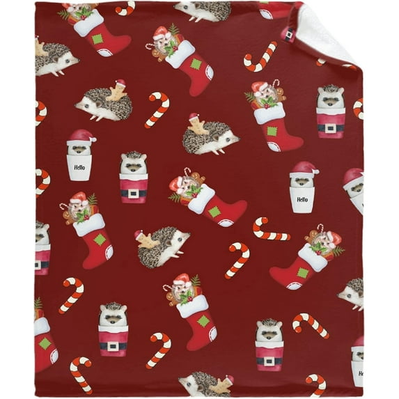 Christmas Hedgehog Blanket Gifts for Boys Girls, Cute Christmas Throw Blanket Gifts for Baby Cookie Candy Decor Plush Soft Lightweight Flannel Fleece Christmas Tree Blankets for Toddler Pet 40x30In