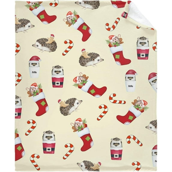 Christmas Hedgehog Ulta Soft Fleece Flannel Blankets Birthday Halloween Throw Blanket Bedding Outdoor Cover for Picnic Couch Beach 40"x30" Toddler Pet