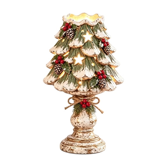 Christmas Heirloom Candle Holder, Rustic Resin Christmas Tree Candlestick, Vintage Holiday Tealight Decor for Fireplace Mantel, Dining Table, Shelf and Christmas Home Display