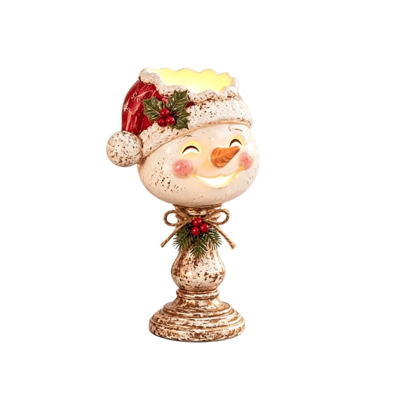 Christmas Heirloom Candle Holder, Rustic Resin Snowman Candlestick, Vintage Holiday Tealight Decor for Fireplace Mantel, Dining Table, Shelf and Christmas Home Display