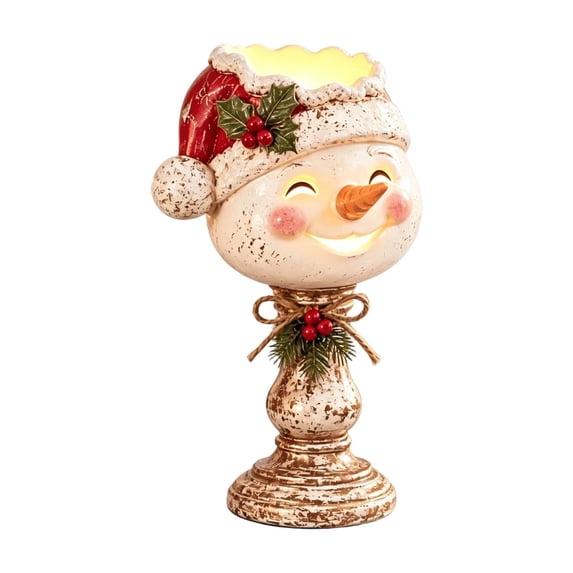 Christmas Heirloom Candle Holder, Rustic Resin Snowman Candlestick, Vintage Holiday Tealight Decor for Fireplace Mantel, Dining Table, Shelf and Christmas Home Display