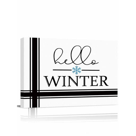 Christmas Hello Canvas Print Wall Art Framed Canvas Art Wall Decor Winter Snowflake Black Line Pictures Painting Morden Artwork for Living Room Bedroom, Ready to Hang - 12"x16"