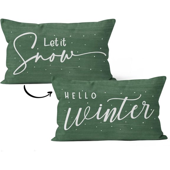 Christmas Hello Winter Let It Snow Snowman Decorative Pillowcase Throw Pillow Cover,Merry Christmas Farmhouse Winter Holiday For Sofa Bed Room Home Decor 12x20 Inch Reversible Pillow Case (green)
