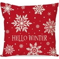 thumbnail image 1 of Christmas Hello Winter Snowflake Throw Pillow Cover 18x18 Inch Red White Outdoor Christmas Decorations Xmas Holiday Decorative Throw Pillow Case for Home Living Room Couch Porch Decor, 1 of 6
